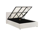 Oikiture Bed Frame King Size Gas Lift Base With Storage White Boucle