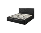 Oikiture Bed Frame King Size Gas Lift Base With Storage Black Leather