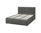 Oikiture Bed Frame King Size Gas Lift Storage Base Fabric Grey