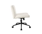 Oikiture Mid Back Armless Office Desk Chair Wide Seat with Wheels Sherpa White