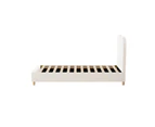 Oikiture Bed Frame Single Size Boucle Cloud Shape Headboard Wood Slats White