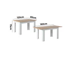 Oikiture 160cm Extendable Dining Table Kitchen Restaurant Cafe Table WoodenWhite