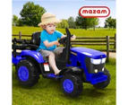 Mazam Ride On Car Tractor XL Size W/ Trailer Kids 12V Remote Electric Toddlers Blue