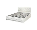 Oikiture Bed Frame Queen Size Gas Lift Base With Storage White Leather