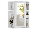 Giantex Bathroom Wall Mounted Mirror Cabinet Wooden Storage Cabinet Medicine Organiser w/Open Shelves, White