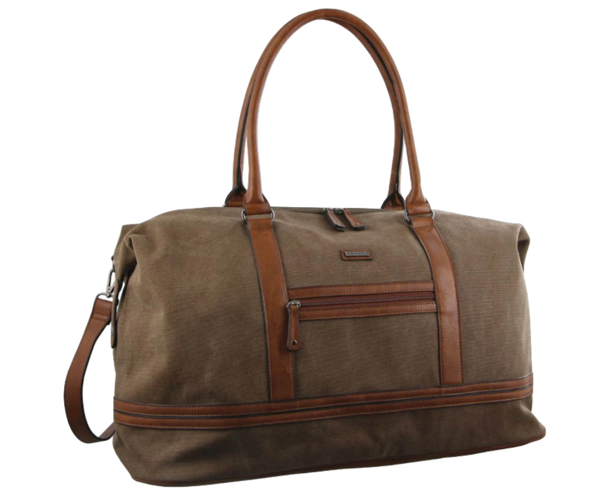 Pierre Cardin Canvas Overnight Bag Business Travel Luggage Weekend Duffle Unisex - Brown