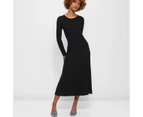 Petites Long Sleeve Rib Knit Midi Dress - Dannii Minogue - Black