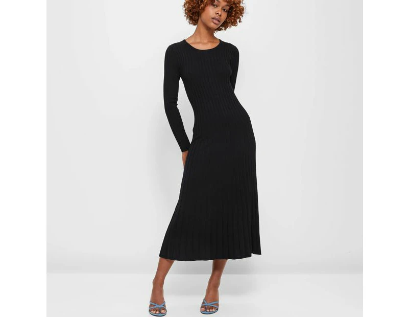 Petites Long Sleeve Rib Knit Midi Dress - Dannii Minogue - Black