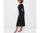 Petites Long Sleeve Rib Knit Midi Dress - Dannii Minogue - Black