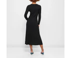 Petites Long Sleeve Rib Knit Midi Dress - Dannii Minogue - Black