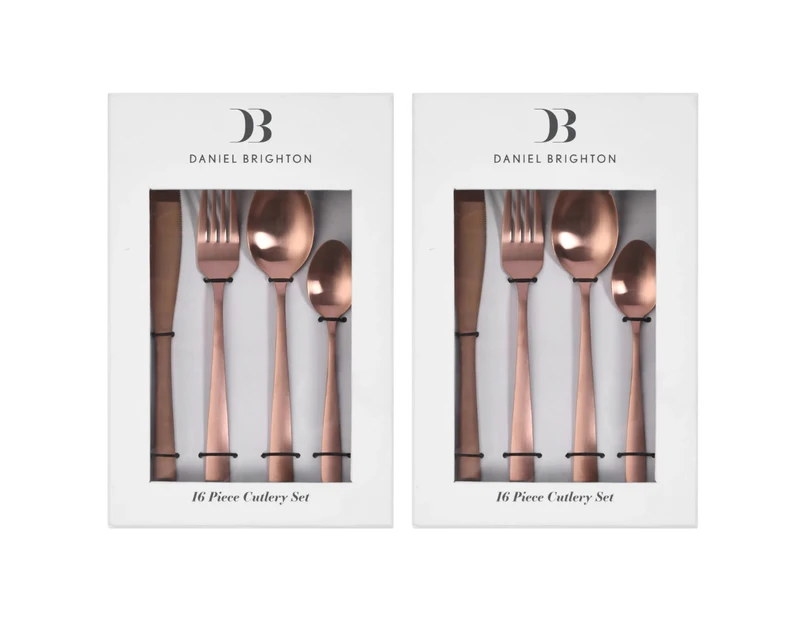 2 x Daniel Brighton 16-Piece 18/0 Stainless Steel Cutlery Set - Matte Rose Gold