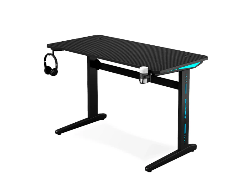 MIUZ Home Office Gaming Desk Computer Study Work Racer Carbon Fiber Table RGB LED 100cm - Black