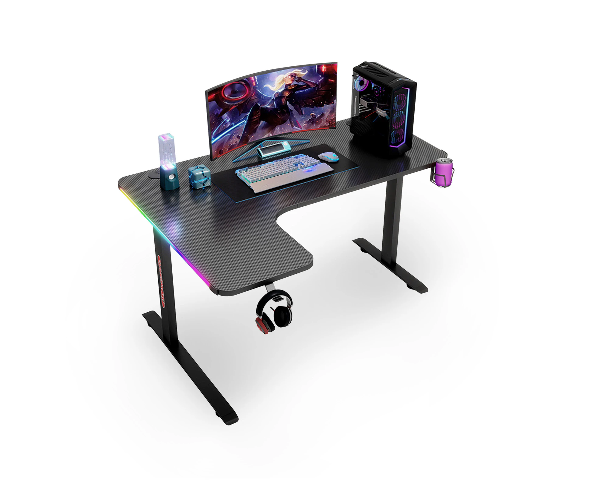 MIUZ 140cm Black RGB LED Gaming Desk Computer Home Office Writing Desk Racer Table Carbon Fiber