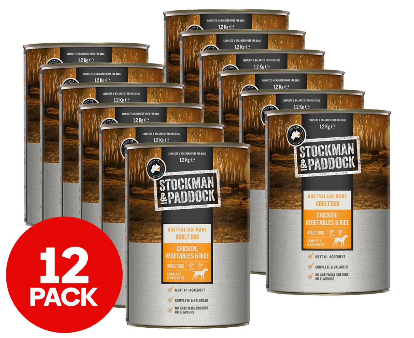 12 x Stockman & Paddock Adult Wet Dog Food Chicken, Vegetables & Rice 700g