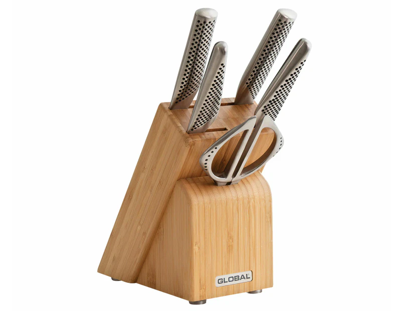 Global 6-Piece Takashi Knife Block Set - Silver/Natural