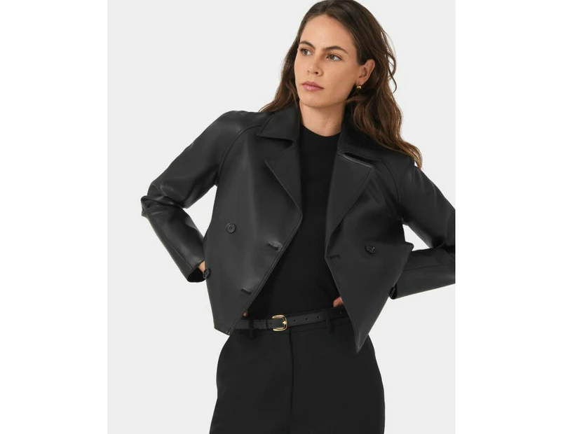 Forcast Women's Kim Cropped Pu Leather Jacket - Black