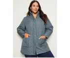 AUTOGRAPH - Plus Size -  Long Sleeve Quilted Puffer Jacket - Grey