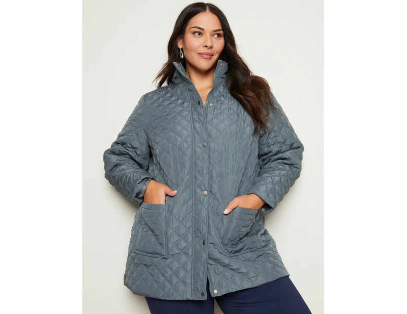 AUTOGRAPH - Plus Size -  Long Sleeve Quilted Puffer Jacket - Grey