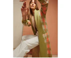 KATIES -  Long Sleeve Intarisa Design Coatigan With Shawl Collar And Pockets - Multi Green