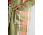 KATIES -  Long Sleeve Intarisa Design Coatigan With Shawl Collar And Pockets - Multi Green