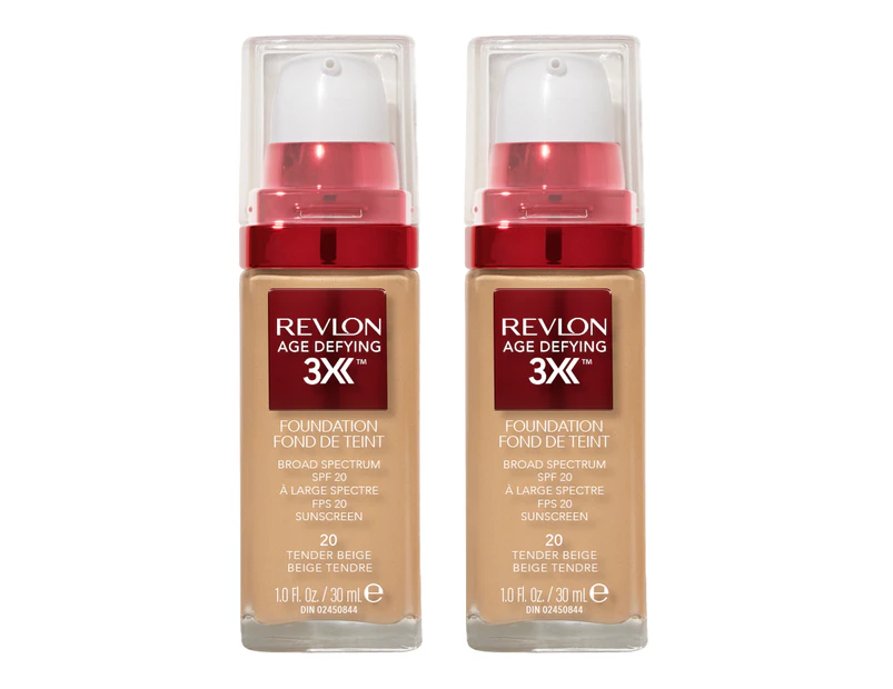 Revlon Age Defying 3x Foundation 30ml 20 Tender Beige 2 Pack