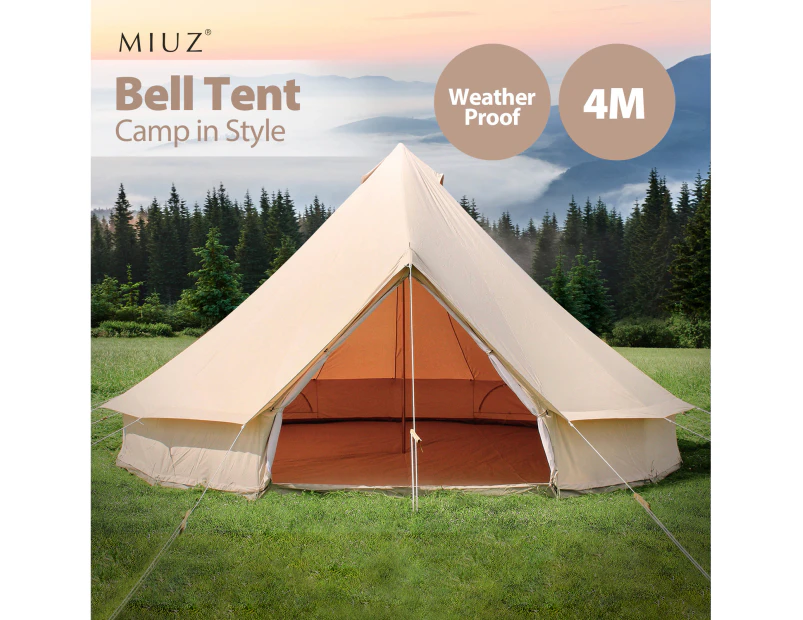 MIUZ 4M 4-Season Bell Tent Camping Waterproof Canvas Glamping Yurt Teepee Commercial Grade Tents