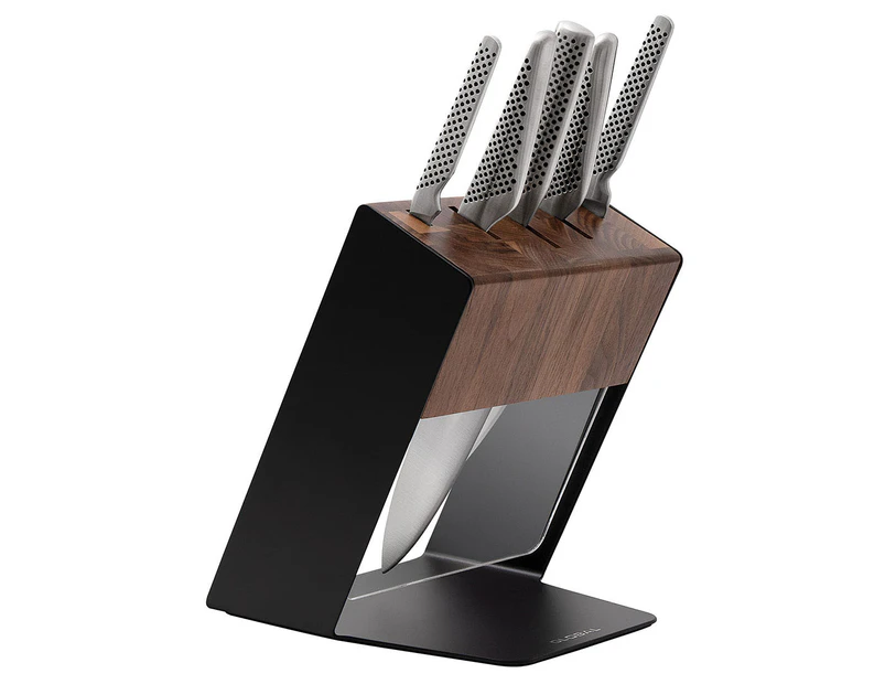 Global 6-Piece Katana Knife Block Set - Silver/Walnut/Black/Clear