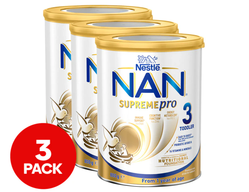 3 x Nestlé NAN SUPREMEpro 3 Premium Toddler 1+ Years Milk Drink Powder 800g