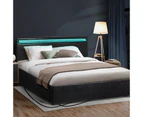 Oikiture Bed Frame RGB LED Queen Size Gas Lift Storage Base Black