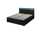 Oikiture Bed Frame RGB LED Queen Size Gas Lift Storage Base Black