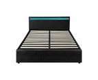 Oikiture Bed Frame RGB LED Queen Size Gas Lift Storage Base Black