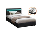 Oikiture Bed Frame RGB LED King Single Gas Lift Storage Base Black