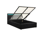 Oikiture Bed Frame RGB LED King Single Gas Lift Storage Base Black