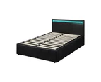 Oikiture Bed Frame RGB LED King Single Gas Lift Storage Base Black