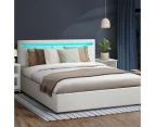 Oikiture Bed Frame Queen Size RGB LED Gas Lift Storage Base White