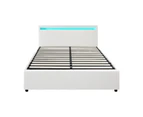 Oikiture Bed Frame Queen Size RGB LED Gas Lift Storage Base White