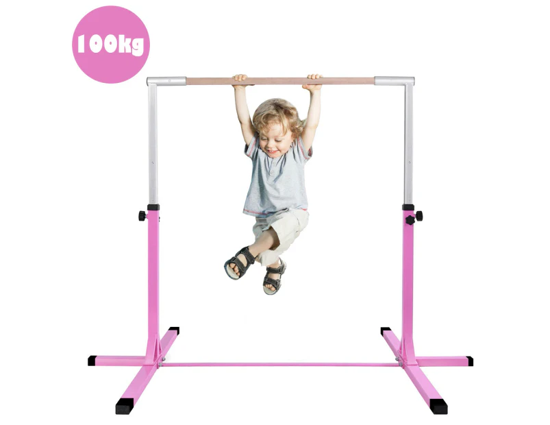 Costway Gymnastics Bar Kids Junior Training Bar Horizontal Kip Bar Sports Adjustable Height Home Gym Equipment, Pink