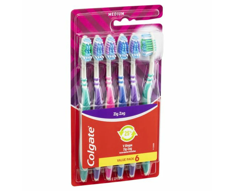 Colgate Medium ZigZag Toothbrushes - 6 Pack - Multi