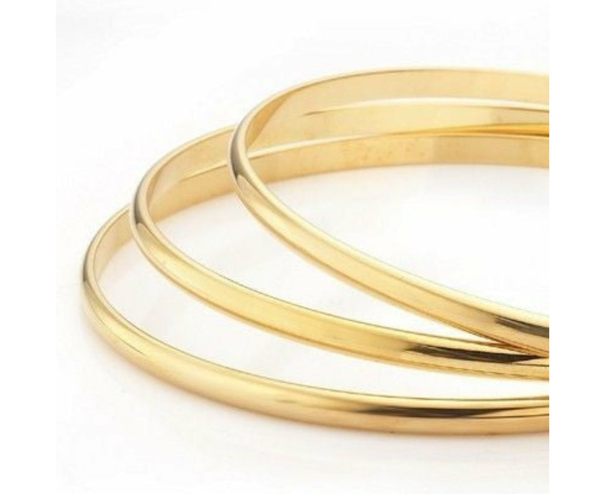 18ct Heavy Yellow Gold Plated Plain 3mm Triple Bangle Set -C104-YYY | Catch.com.au