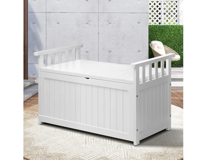 Livsip Outdoor Storage Box Wooden Garden Bench Chest Tool Container L White