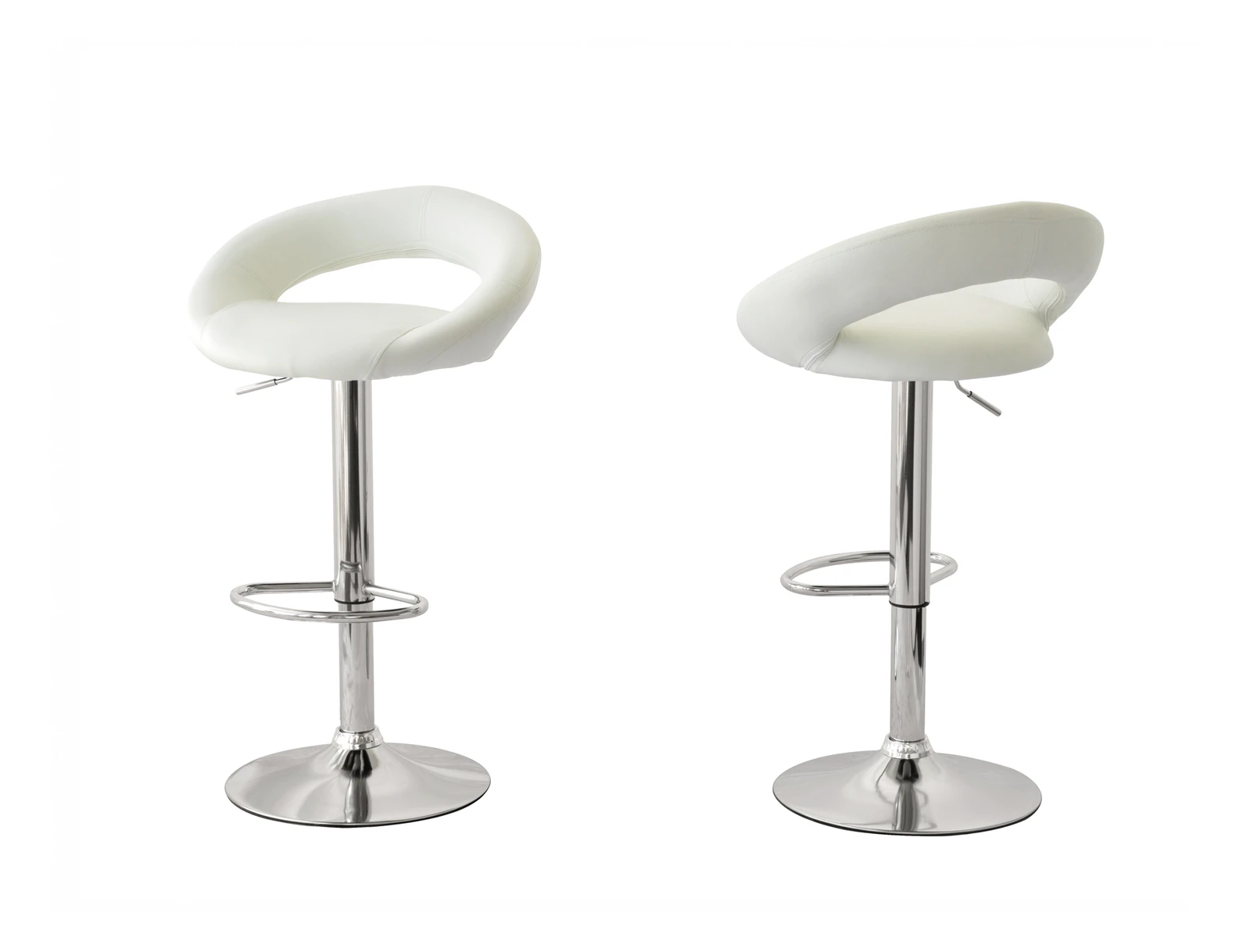 Hacienda 2 Curve Leather Barstools (White) w/ Adjustable Height, 78-99cm