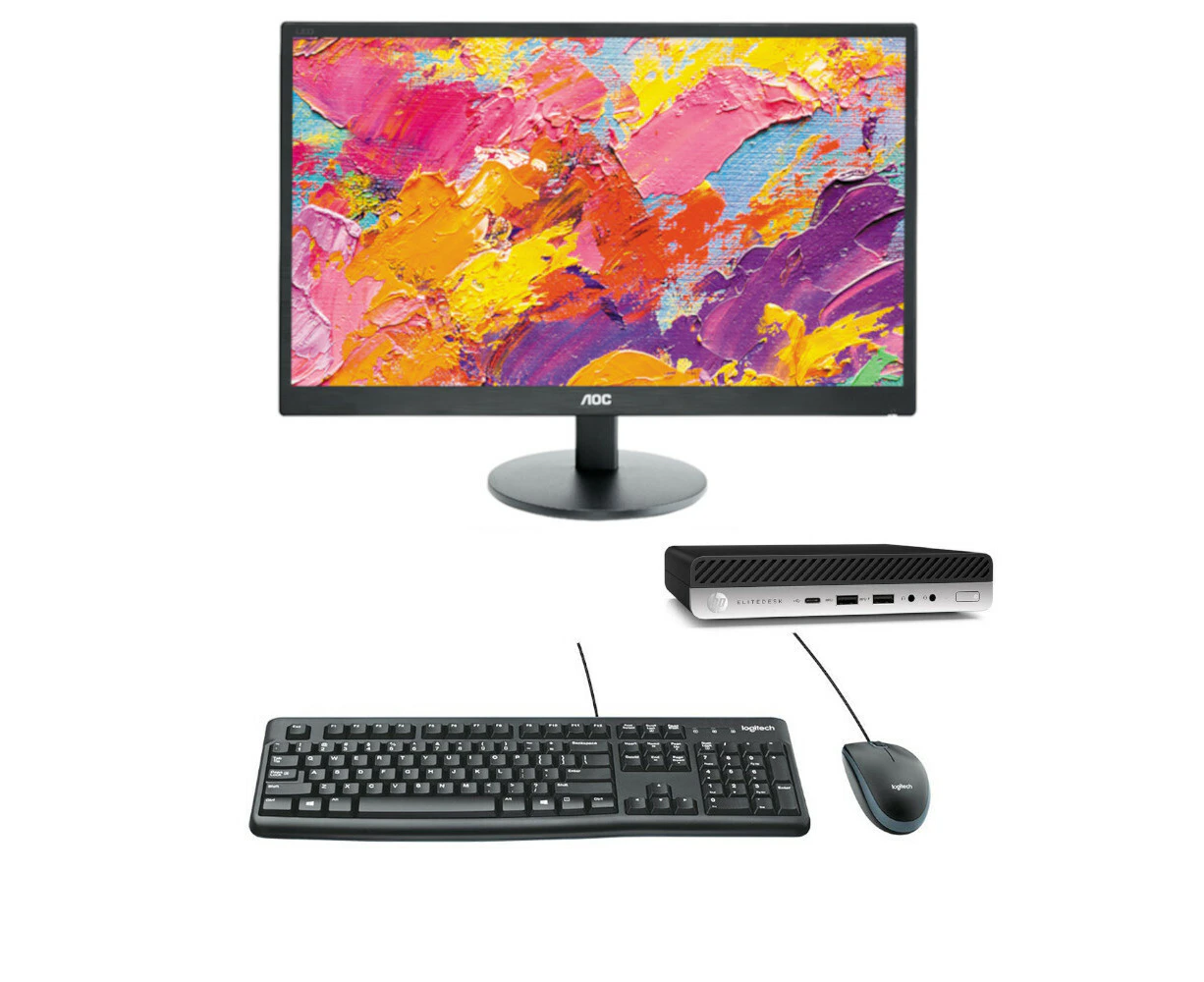 HP EliteDesk 800 G4 Mini Bundle Desktop PC i5-8500T 6-Core 480GB 16GB RAM Windows 11 + 27" Monitor | Refurbished - Refurbished Grade A