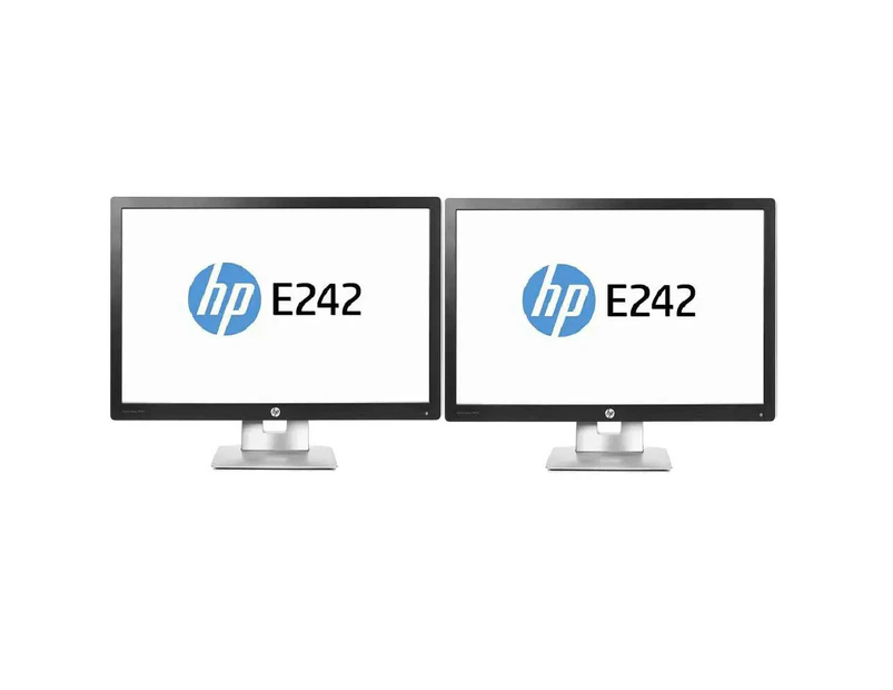 Dual monitor set HP EliteDisplay E242 with stand Monitor 24" (1920 x 1200)  - HDMI & DisplayPort Connectivity - Refurbished Grade B