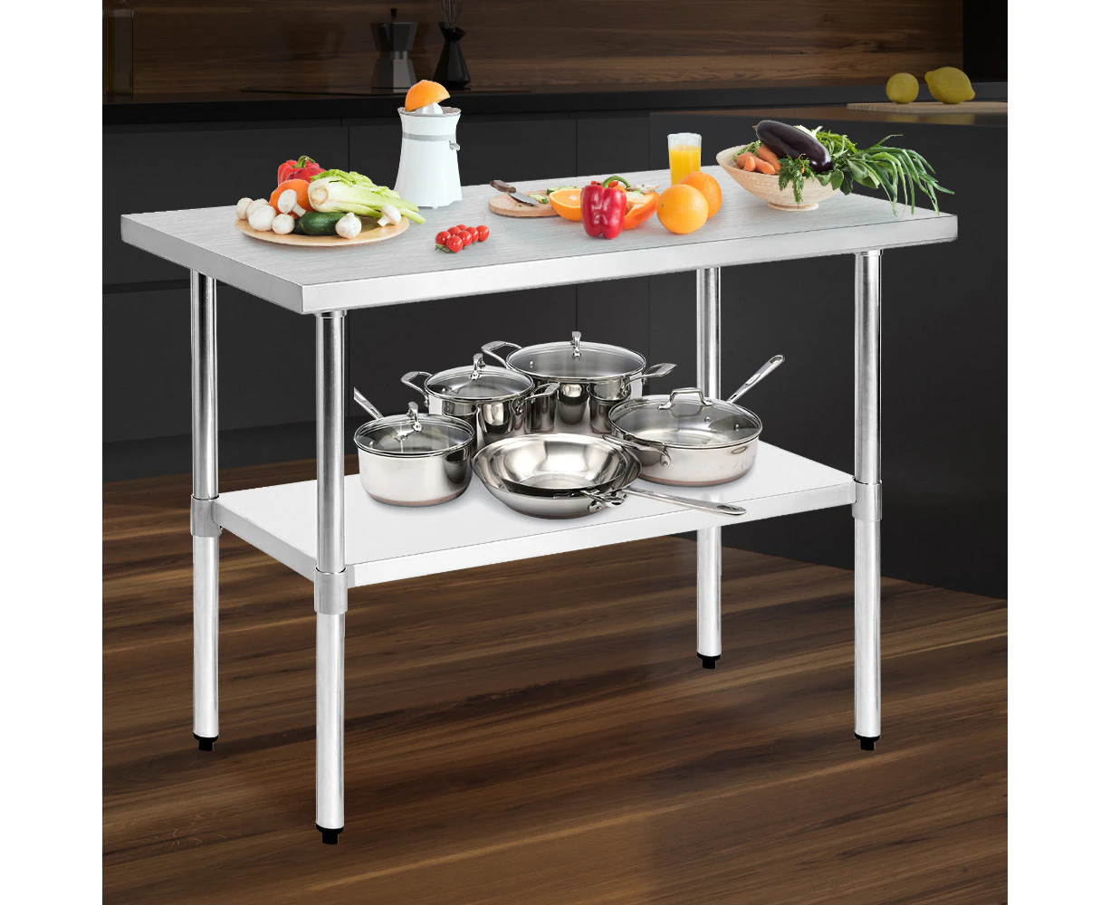 Simplus Stainless Steel Kitchen Bench Workbench Food Prep Table 1500x600mm Wheels 430 Grade