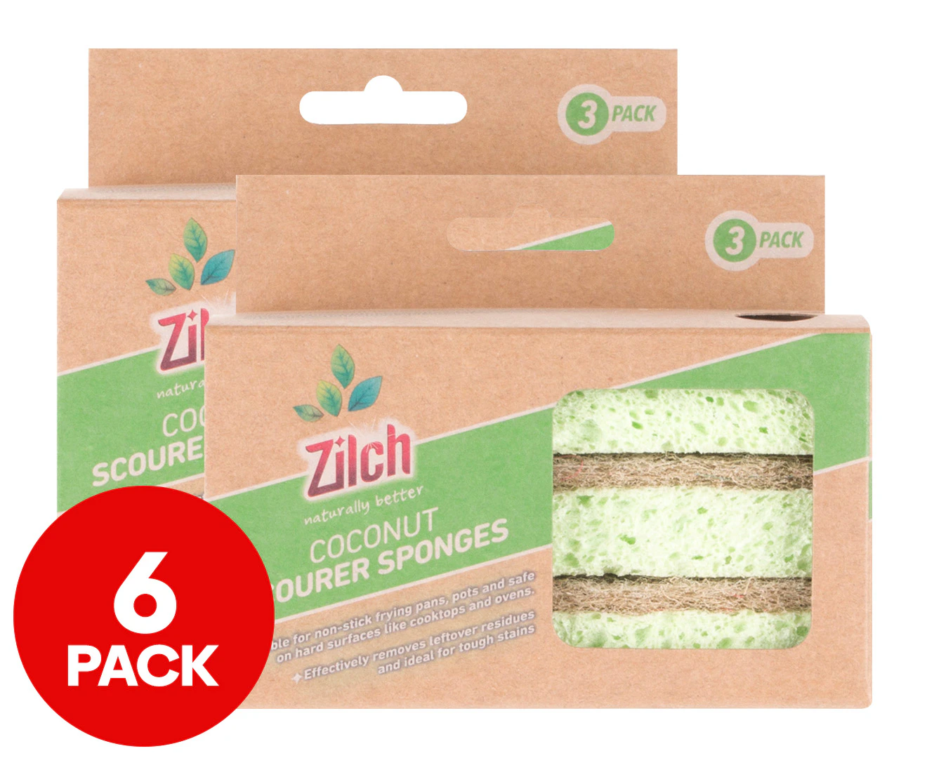 2 x 3pk Zilch Naturally Better Coconut Scourer Sponges