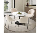 Oikiture 90cm Round Dining Table with 4PCS Dining Chairs Sherpa White