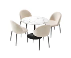 Oikiture 90cm Round Dining Table with 4PCS Dining Chairs Sherpa White