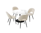 Oikiture 90cm Round Dining Table with 4PCS Dining Chairs Sherpa White