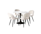 Oikiture 90cm Round Dining Table with 4PCS Dining Chairs Sherpa White