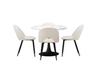 Oikiture 90cm Round Dining Table with 4PCS Dining Chairs Sherpa White